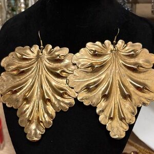 HUGE!!!! metal leaf earrings gold /copper tone